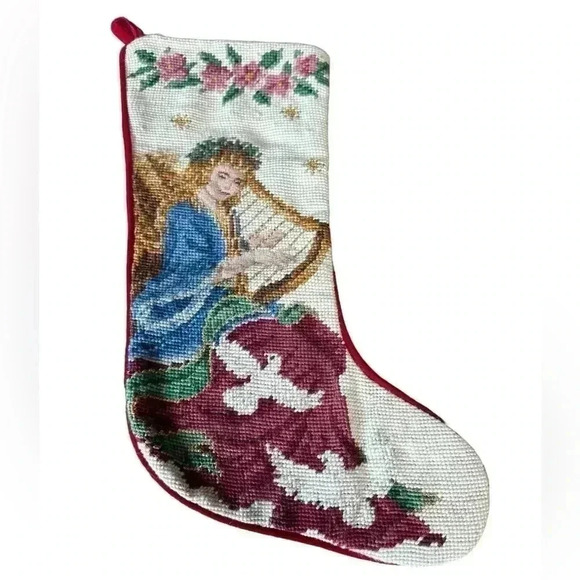 Imperial Elegance Needlepoint Angel With Harp Christmas Stocking - Picture 1 of 4